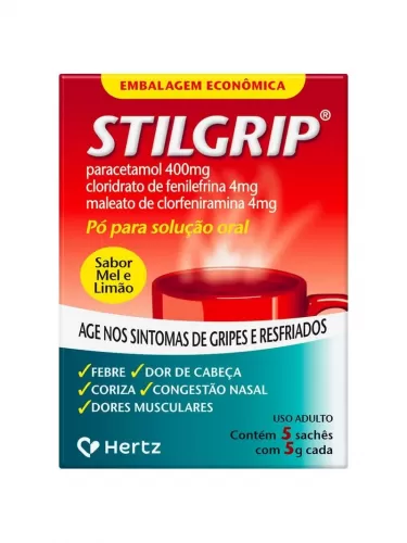 Stilgrip Paracetamol 400mg + Cloridrato De Fenilefrina 4mg + Maleato De Clorfeniramina 4mg Com 5 Sachês Pó Para Solução Oral