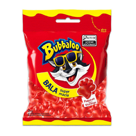 Bala Bubbaloo Patinhas Super Macia Morango 75g
